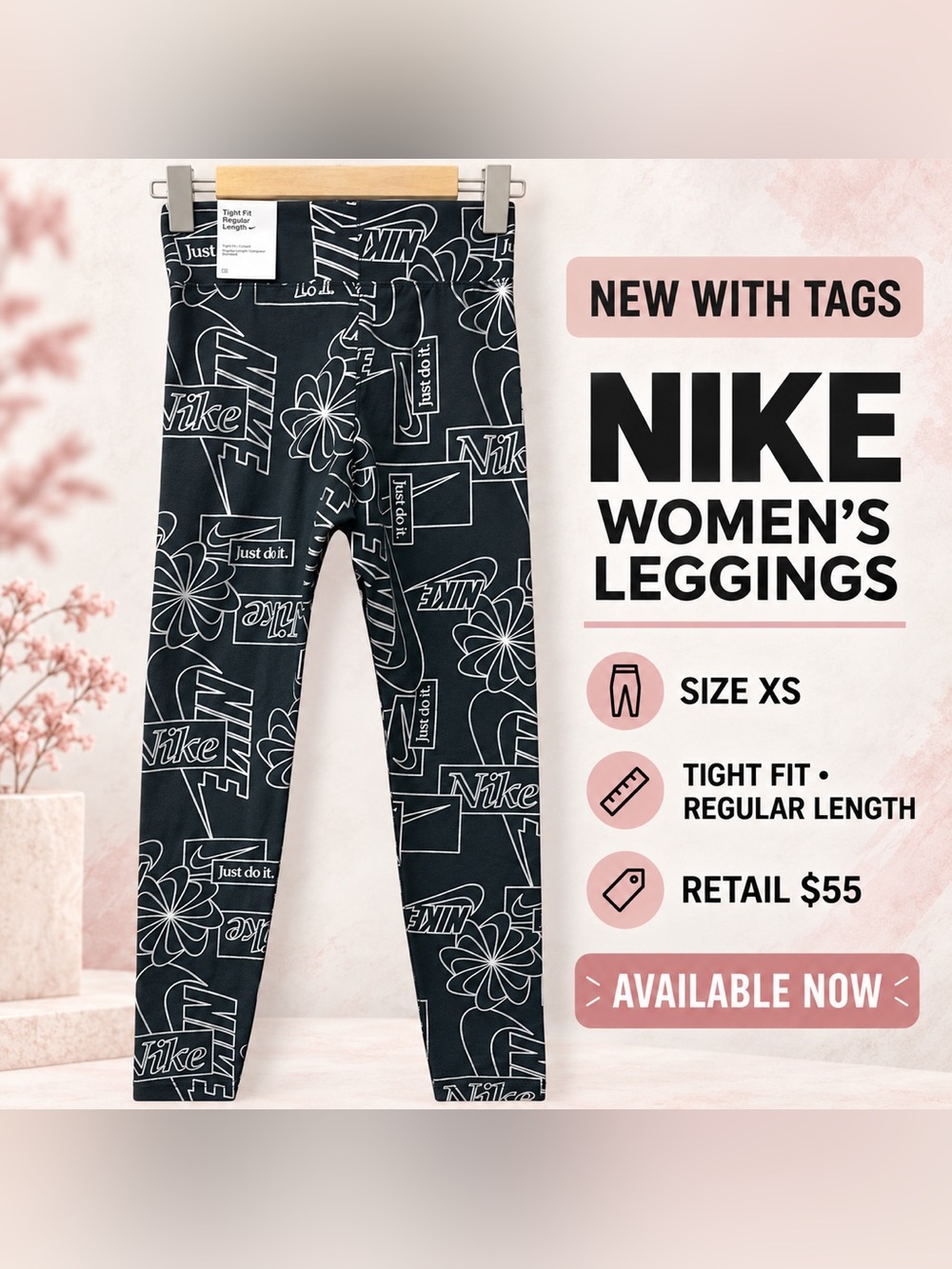 Nike Black Leggings with White Logo Print